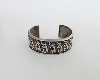 Signed Sterling Kokopelli Navajo Cuff Bracelet by Alvin Thompson