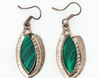 Vintage Taxco Mexico 925 Sterling and Malachite Earrings