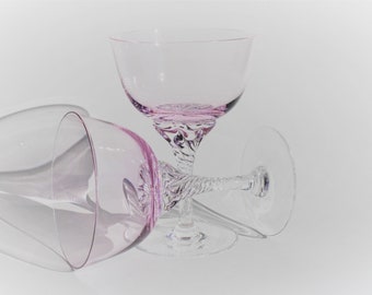 Pair of Stunning Pale Pink/Crystal Hawthorne Champagne Coupes by Sasaki