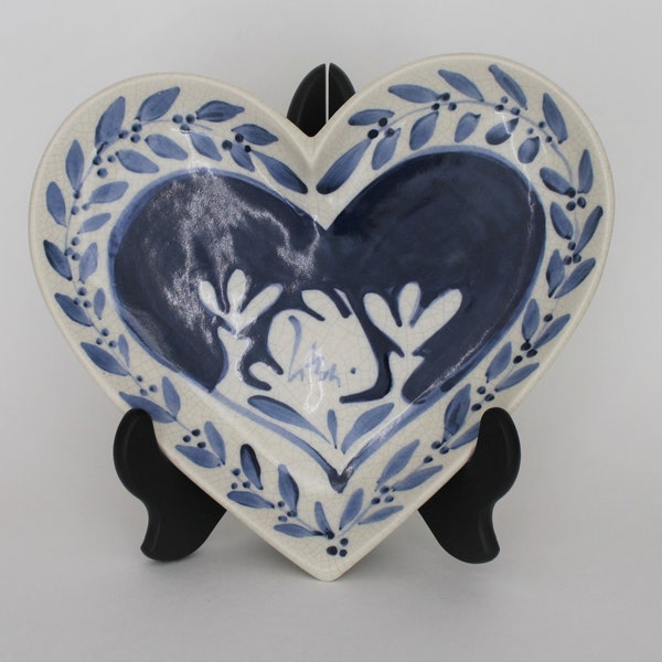 Signed 1985 Dedham Rabbit / Potting Shed / Nash Pottery Crackleware Rabbit Heart-Shaped Trinket Tray