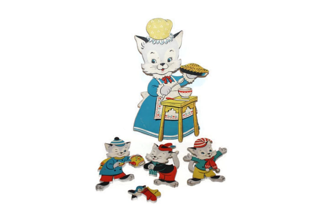 Nursery Wall Hanging of the Three Little Kittens Mid-century Wall Decor ...