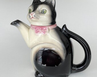 Charming Black and White Ceramic Cat Teapot by Erphila, Stamped Western Germany