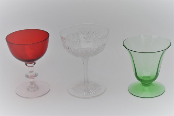 Variety Set 1 of Eight Vintage Depression and Elegant Glassware Cocktail  Glasses, Tiffin, Fostoria, Hawkes, Duncan and Miller, Etc. 