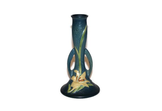 American Art Pottery Roseville Zephyr Lily Bud Vase In Blue Etsy