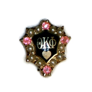 Gorgeous Theta Kappa Phi 14KT Yellow Gold Fraternity Pin with 10 Seed Pearls and 4 Rubies