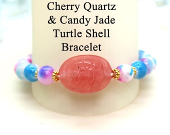 Cherry Quartz Turtle Shell Bracelet / Beach Jewelry / Gemstone Bracelet / Healing Crystals / Survivor Gift / Sea Turtle / Turtle Bracelet