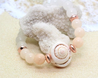 SHELL BRACELET / Agate Bracelet with Nipple Shell - Cone Shell Bracelet / Hebrew Cone Shell / Gemstone Bracelet