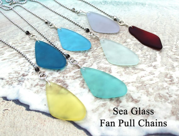 Sea Glass Fan Pull 7 Colors Chain, Ceiling Fan Pulls Beach