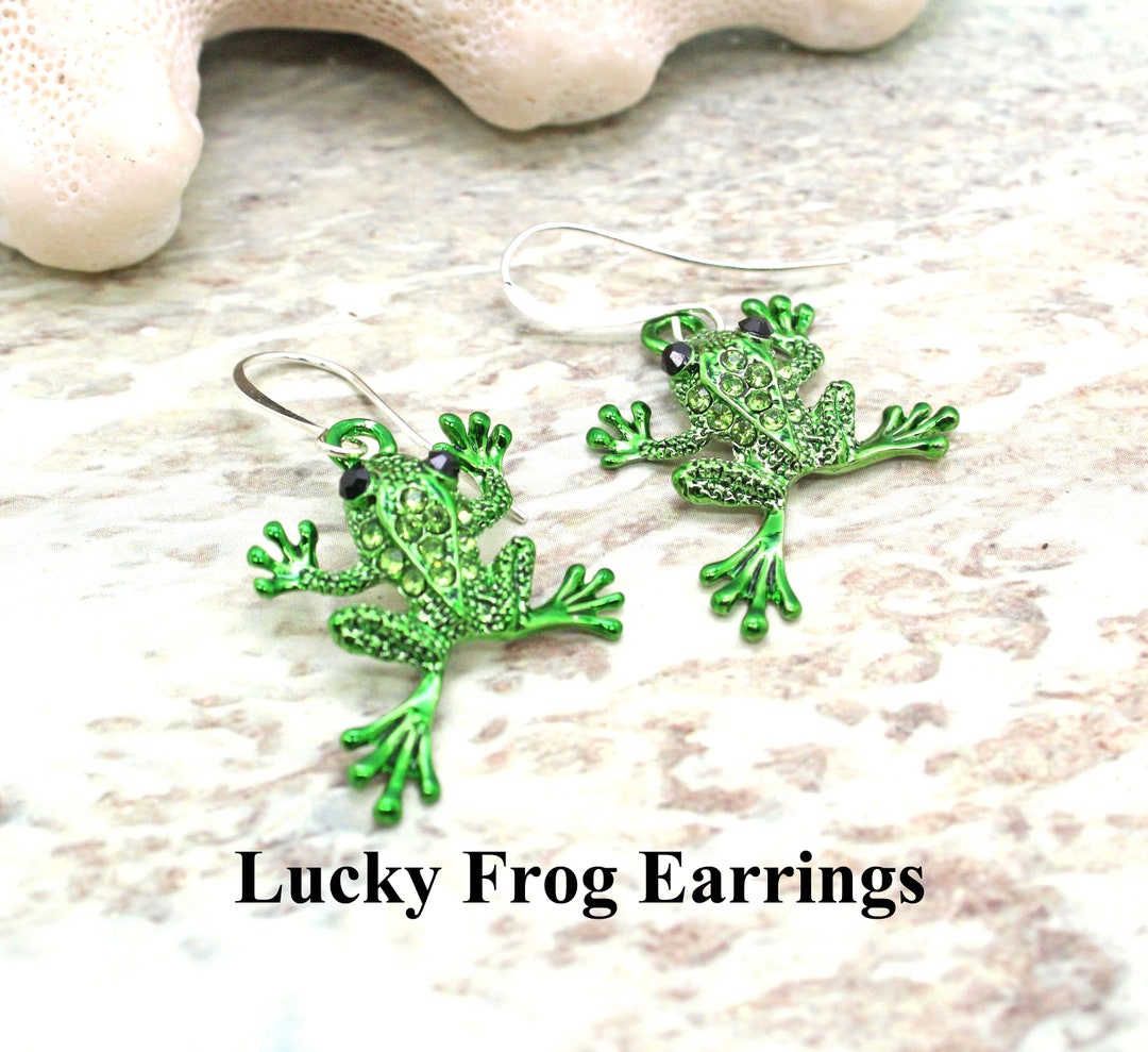 Lucky Frog Earrings / Frogs / Coqui Frogs / Green Frog Etsy