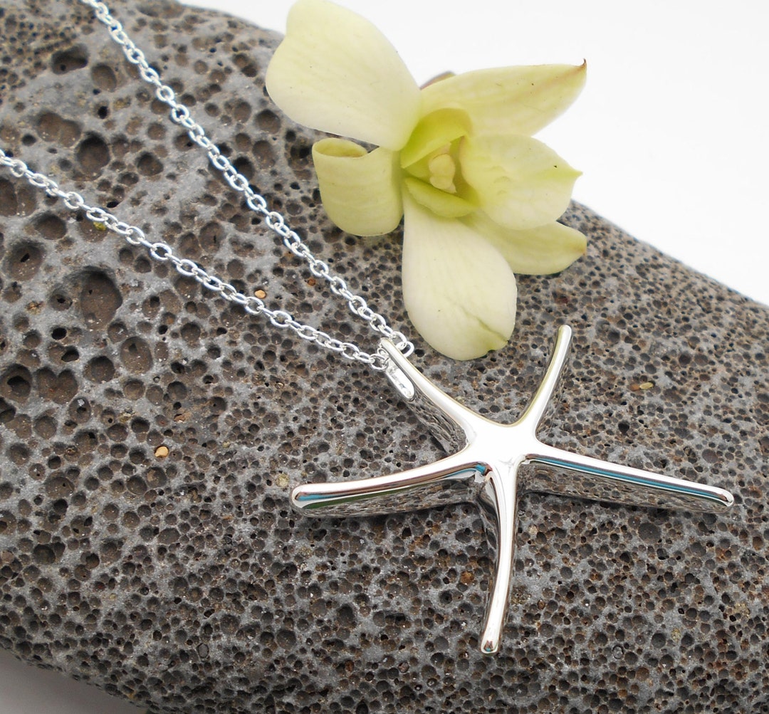 Starfish Necklace, Sterling Silver Starfish Necklace Bridesmaid, Beach Wedding, Tropical, Beach ...