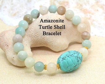 Amazonite Turtle Shell Bracelet / Beach Jewelry / Gemstone Bracelet / Healing Crystals / Survivor Gift / Sea Turtle / Turtle Bracelet