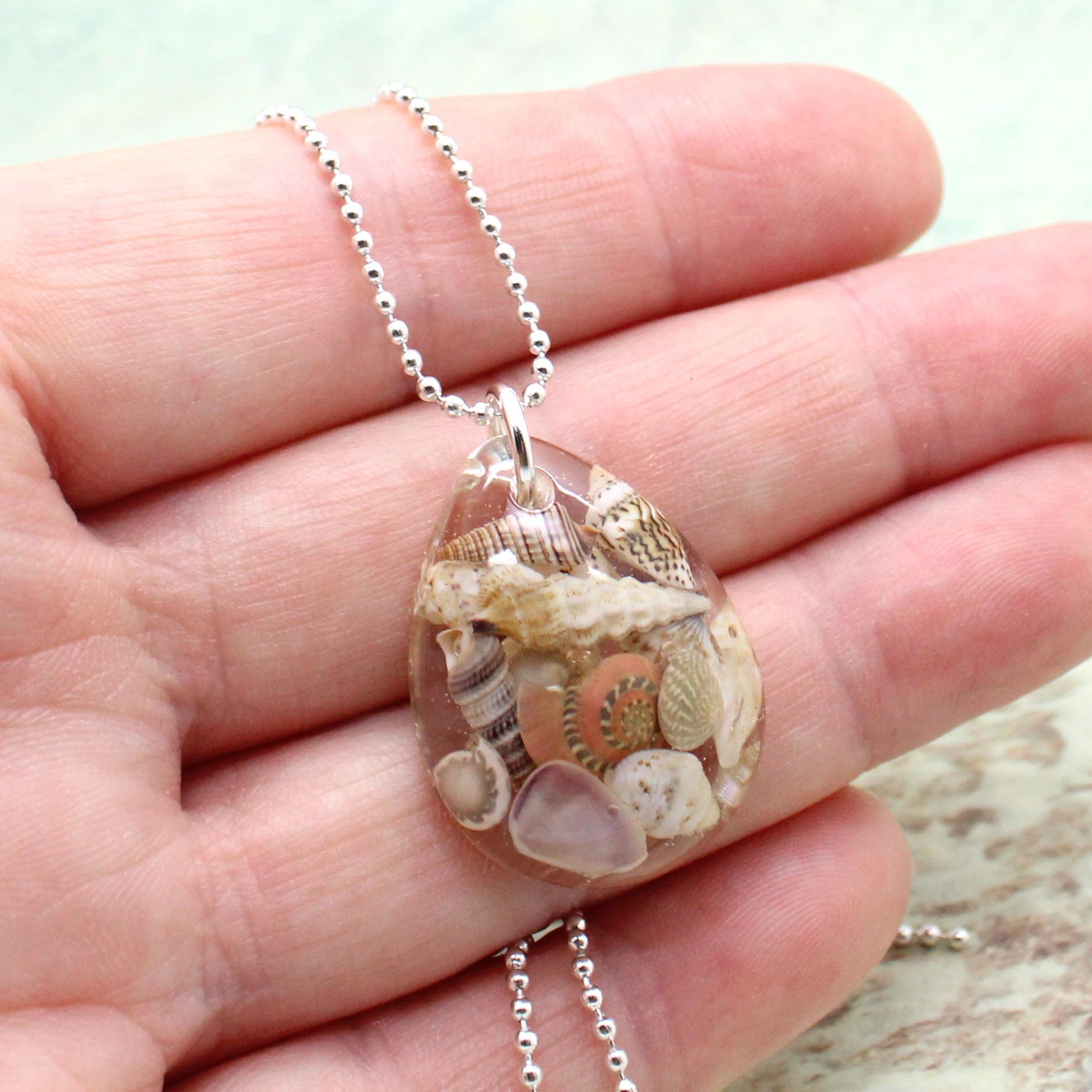 Sea Shell Resin Necklace Real Sea Shell Necklace Beach Etsy