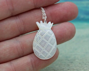 Collier d’ananas de nacre, plaqué d’argent, mariage de plage, collier d’ananas, collier de plage, collier hawaïen