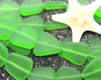 Beach Glass Beads, Bright Green Sea Glass Freeform Beads, 1 Strand of 6 Beads - Sea Glass, Beach Glass, Recycled Glass, Sea Glass Beads