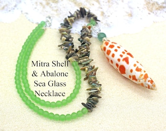 Mitra Sea Shell Necklace / Abalone / Sea Glass Beads / Beachy Necklace / Sea Shell Jewelry / Shell Necklace