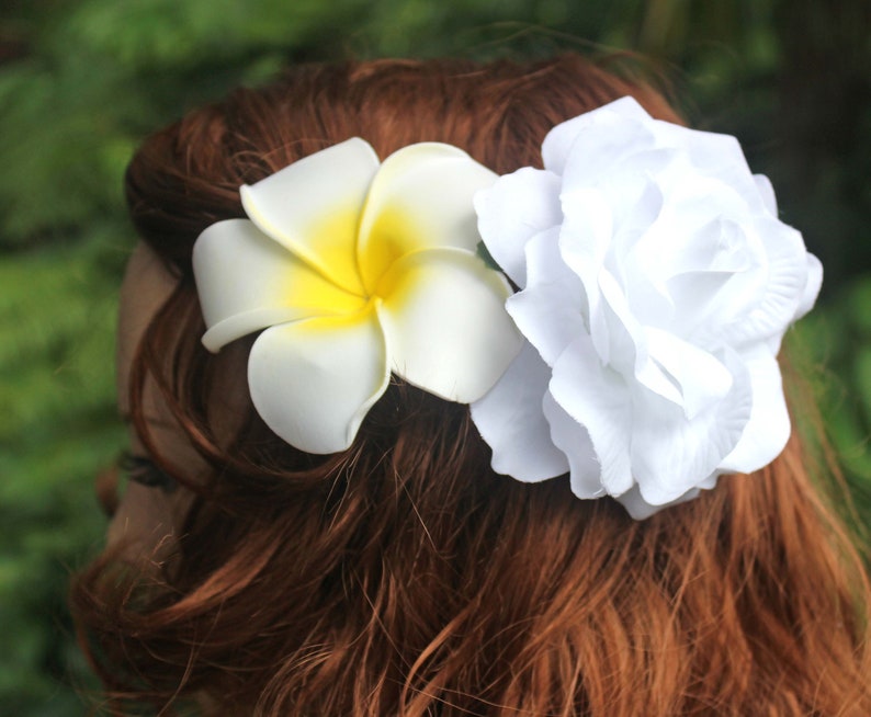 Large Flower Hair Clips Plumeria Hair Clip White Rose Etsy