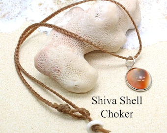 Shiva Shell Choker or Necklace / Sea Shell Choker / Faux Sinew Choker / Beach Jewelry / Surfer Necklace / Shell Necklace / Choker