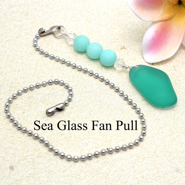 Sea Glass Fan Pull / Fan Chain / Fan Pull / Ceiling Fan Pull, / Beach Decor / Beach Cottage / Beach Glass / Decorative Fan Chain