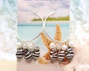 Bee Hive Shell Earrings / Beachy Boho Earrings / Sea Shell Earrings / Tropical Earrings / Beach Wedding / Pearl Earrings / Hoop Earrings