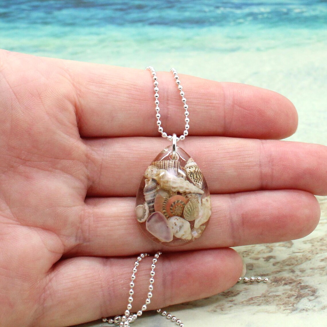 Sea Shell Resin Necklace Real Sea Shell Necklace Beach Etsy