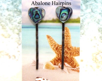 Hair Jewelry /  Abalone Heart Shaped Hair Pins / Beach Wedding / Hair Pins / Hair Accessory / Hearts / Valentines Day / Bobby Pins