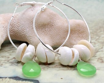 Puka Shell Hoop Earrings, Hoop Earrings, Beach Jewelry, Large Hoop Earrings, Beach Wedding, Puka Shell Earrings, White Shell Earrings