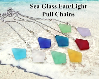 Beach Glass Ceiling Fan Pull - 9 COLORS - Fan Chain, Fan Pull, Beach Glass, Sea Glass, Ceiling Fan Pull, Beach Decor, Beach Cottage