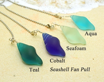 Sea Glass Shell Fan Pull / Light or Fan Chain / Fan Pull / Ceiling Fan Pull, Beach Decor, Beach Cottage, Beach Glass, Decorative Fan Chain