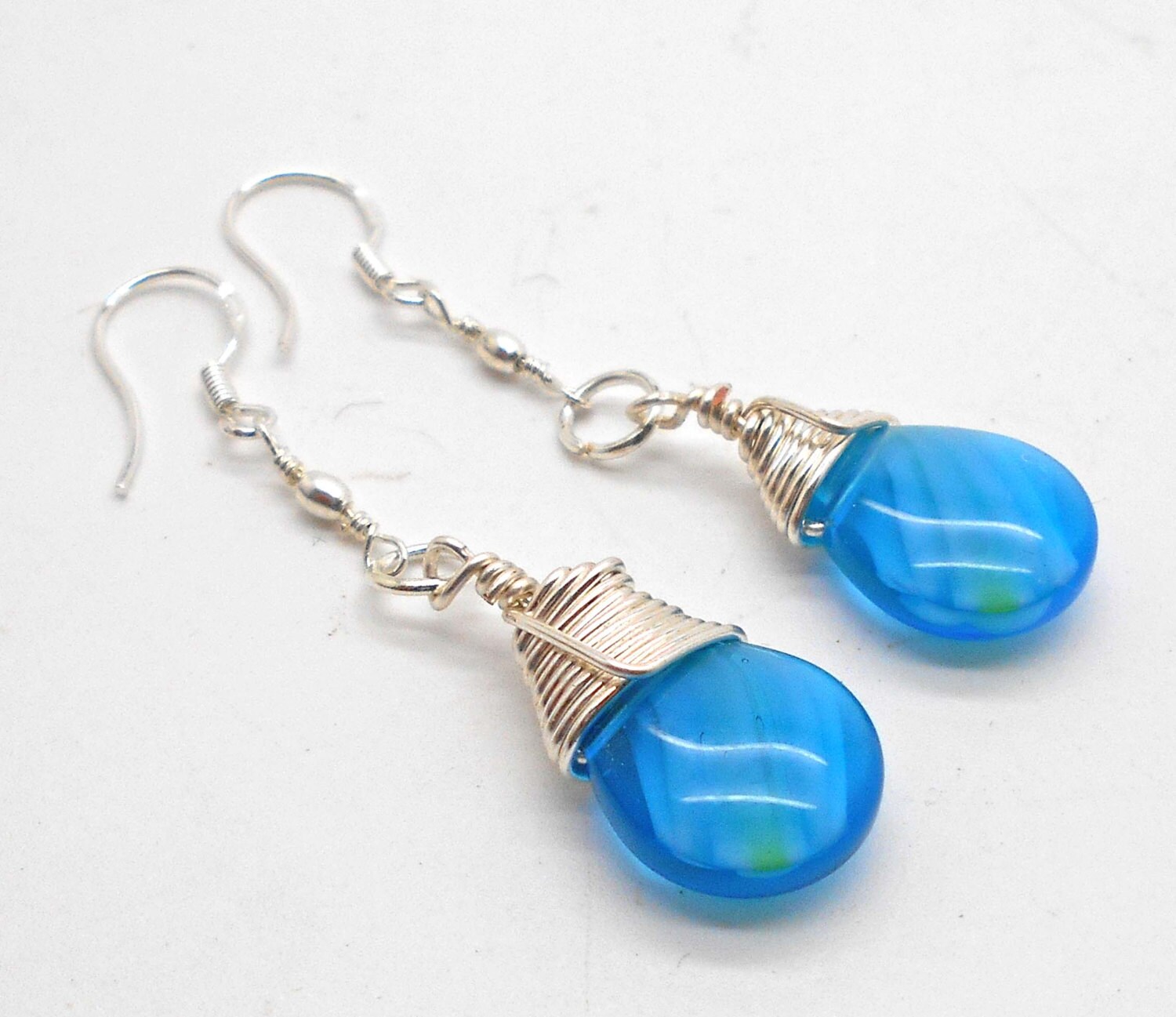 Blue Glass Tropical Rain Drop Dangle Earrings Hawaii Etsy