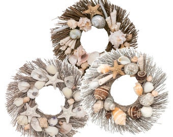 Handmade Coastal Beach-themed Ocean-inspired Artisan Natural Rustic Unique shell wreaths