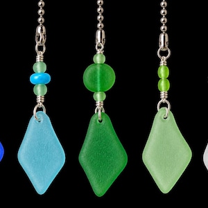 Sea Glass Style Fan Pull Chain – Coastal Ceiling Fan or Light Pull with 12” Chain