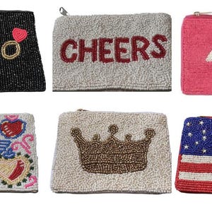 Porte-monnaie artisanal en perles, pochette à fermeture éclair pour cartes et objets indispensables