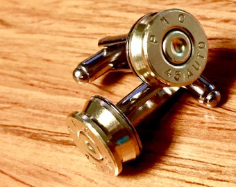 Bullet cufflinks. .45 Caliber gold and nickel finish