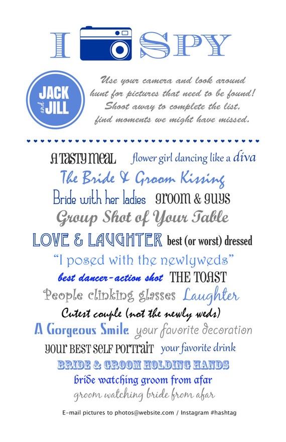 Items similar to Wedding I Spy - PRINTABLE Wedding Reception Game ...