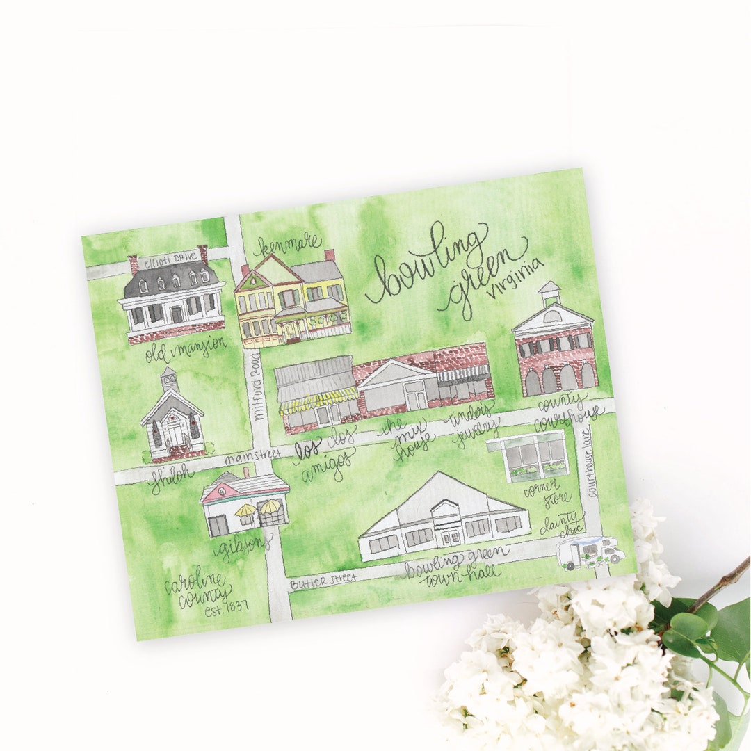 Bowling Green Virginia Watercolor Map 8x10 Print Etsy