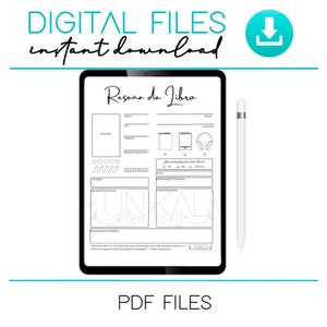 レセーニャ・デ・リブロ | Formulario Listo para Imprimir o uso Digital | Descarga Inmediata、PDF、Hecho a Mano、B&N、Diario