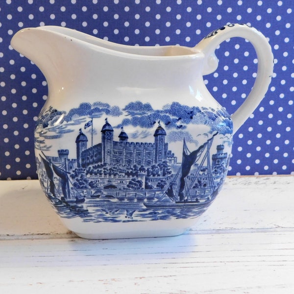 Royal Homes of Britain Enoch WEDGWOOD Tunstall Ltd. Blue and White Creamer Pitcher ENGLAND