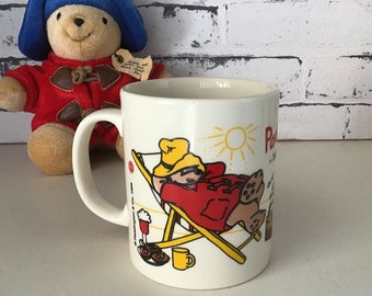 Paddington Bear coffee mug SUMMER ceramic cup by Kilncraft, made in England for D-E, Douwe Egberts coffee Holland. New old stock.
