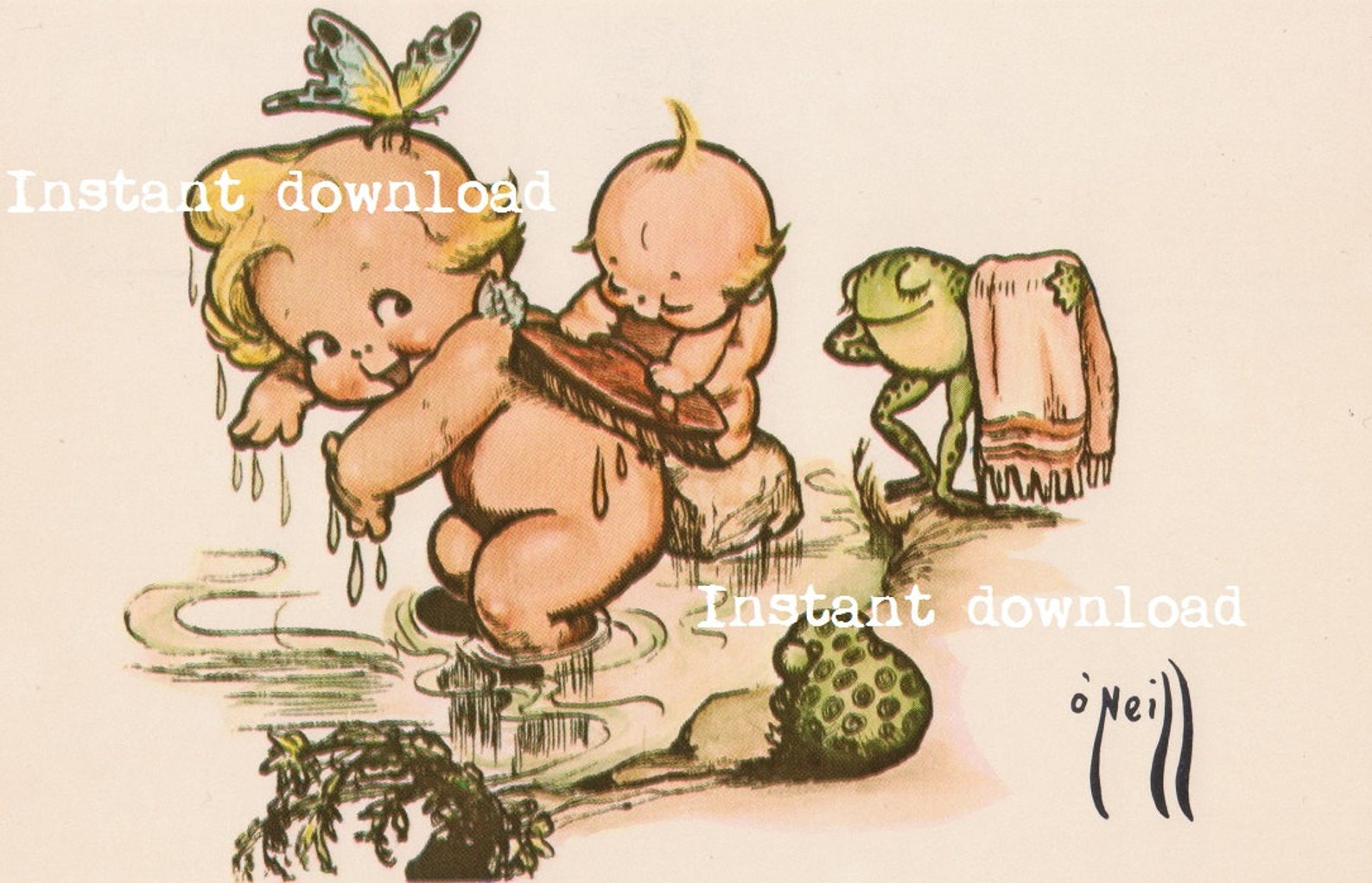 Kewpie Image, Instant Digital Download, Kewpies Wash Day, Nursery Bath