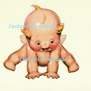 Kewpie digital image, cupid, jumping, leapfrog. JPG instant download Valentine's, Rose O' Neill, clip art image, angel, baby shower, angels.