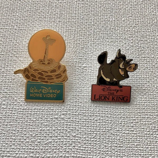 Vintage Disney Enamel Pin, Pumba, Kaa. The Lion King, The Jungle Book, Walt Disney Home Video. Retro lapel pin.