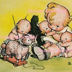 Kewpie image, Kewpieville broken toy fixup, crying girl, lamb, cupid, JPG instant digital download, Rose O&#39; Neill, Florence Baker clip art