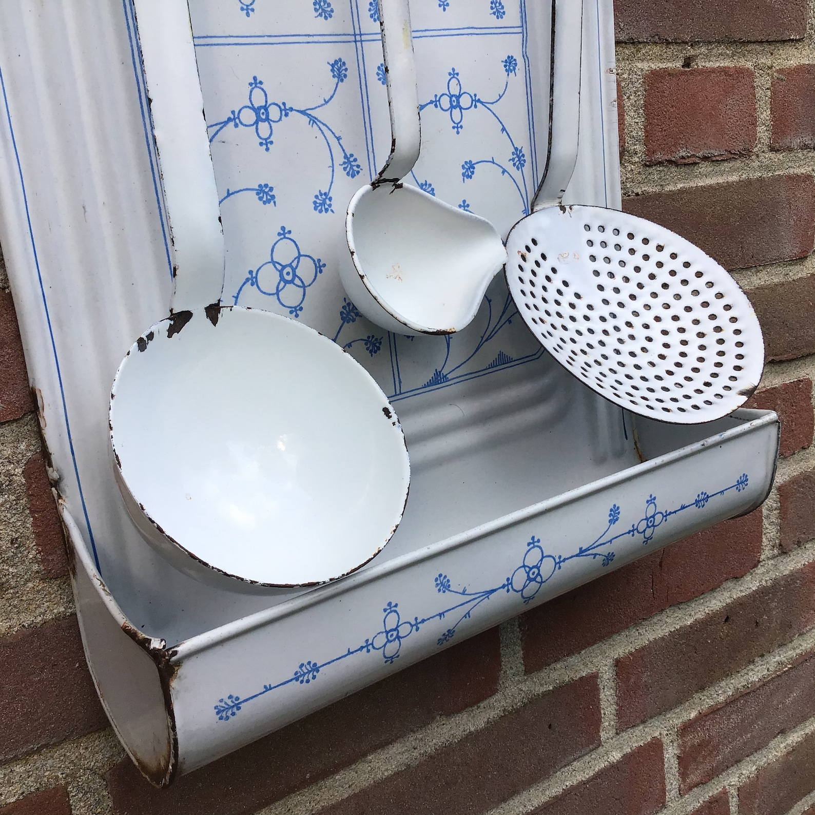 French Enamel Kitchen Utensil Rack Saks Blue Complete. White Etsy