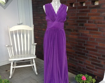 70s Long Satin Dress. Vintage formal dress. Pleated purple satin, size Medium - Made in West Germany, party dress, formal dress.