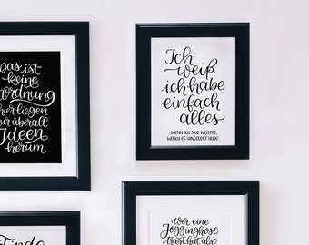 A 5 Type Druck Handlettering 'Ich weiß, ich habe einfach alles..." mit Spruch von cute as a button