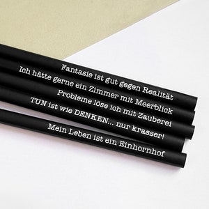 Bleistifte mit Spruch 5er Set, schwarze mit weißem Siebdruck by cute as a button, 5fach-sortiert Bild 1