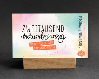 Postkarten-Kalender "handlettering type Kalender 2024" mit Sprüchen und Illustrationen von cute as a button