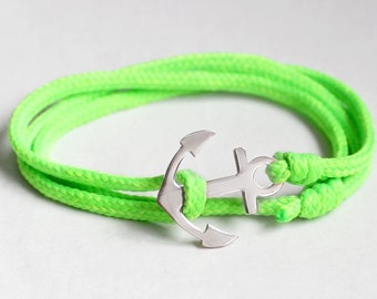 SAILOR of steel - neon green wrap bracelet anchor stainless steel