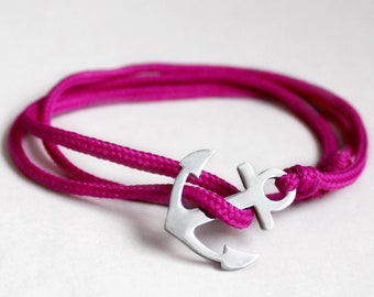 SAILOR of steel - orchid pink wrap bracelet anchor stainless steel