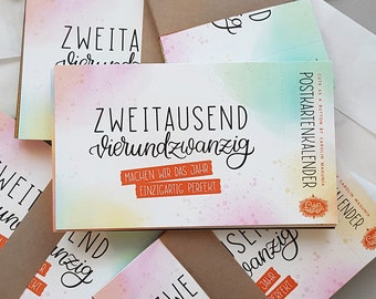 Postkarten-Kalender "13-teiliges Karten Set 2024" mit Sprüchen und Illustrationen von cute as a button